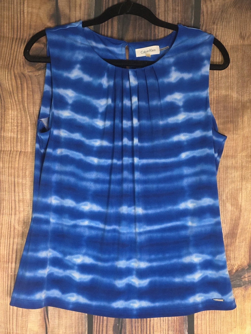 Calvin Klein Large Blue Tie-Dye Pleated Sleeveless Top